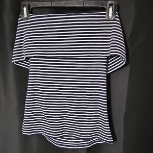 LOFT Navy and White Striped Off The Shoulder Top Womens